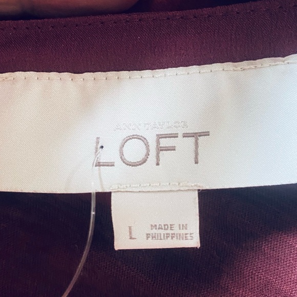 Women’s Large Blouse Ann Taylor Loft Short Sleeves Sequins Fringe Dark Fuchsia - Picture 10 of 11